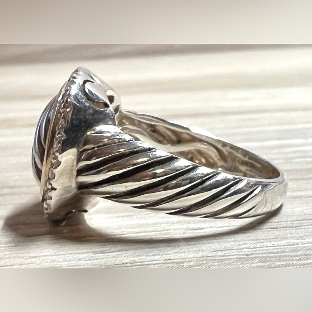 Designer Signed ATR Sterling Silver 14k Yellow Gold Diamond Cable Ring, Size 7 - Picture 3 of 11